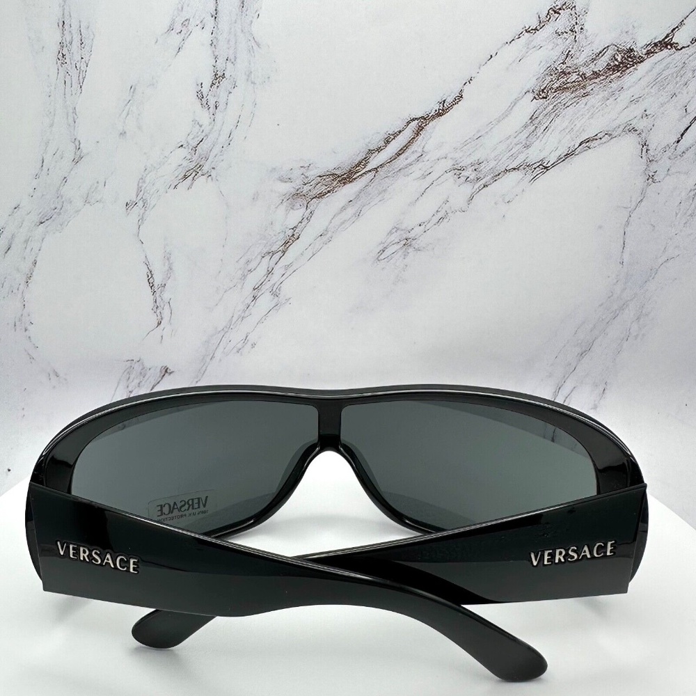 ❌SOLD ❌VERSACE Sunglasses New Black Crystals Logo Authentic Shield Wrap Visor - Picture 7 of 13